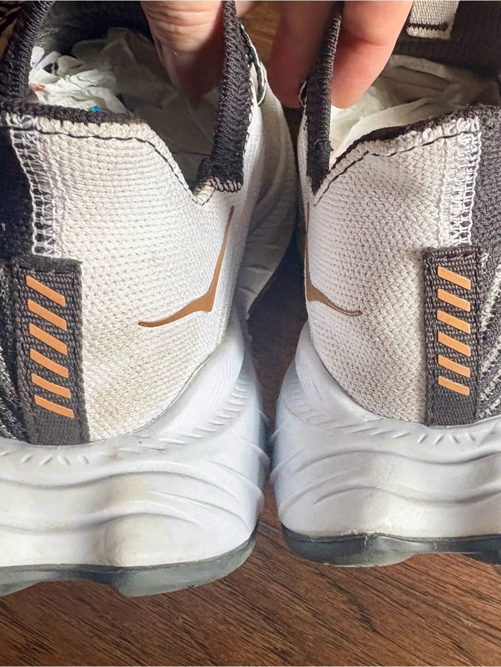 Hoka Black Knit Running Shoes with White Midsole and Tan Logo - Picture 4 of 4